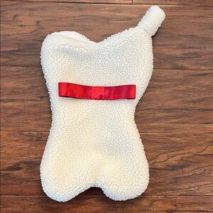 Cream Sherpa Bone Shaped Pet Stocking with Red Bow